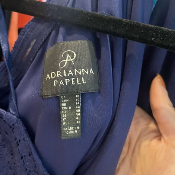 Adriana Papell Cotton One Shoulder Lace Dress in Navy - 10 - Picture 3 of 8